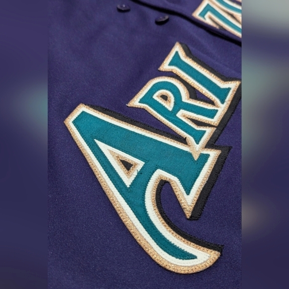 Rawlings Men's 48 B&T Arizona D-Backs 2001 MLB World Series Purple Teal Jersey - Picture 9 of 13